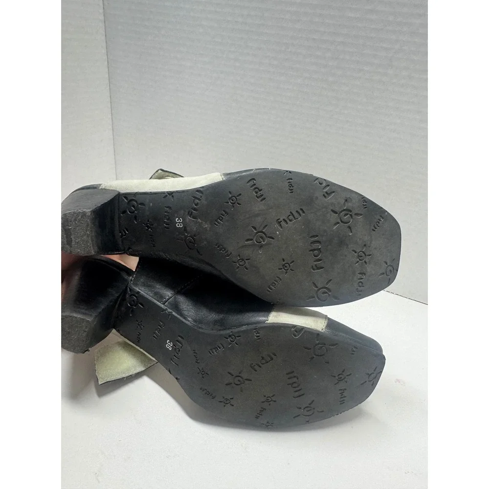 Fidji Black‎ Cream Leather Colorblock Slingback Mary Jane Heels Size 38 7.5
